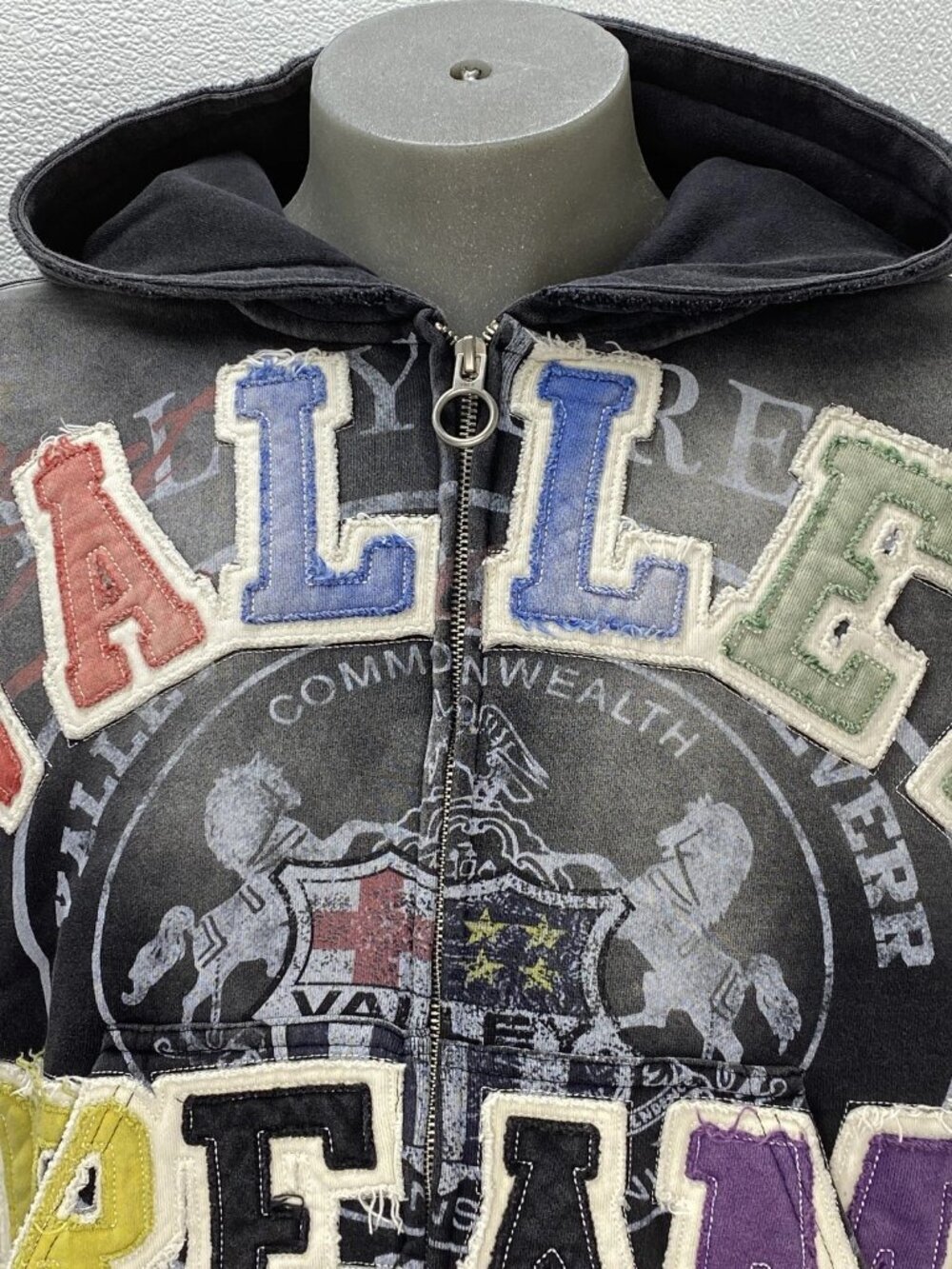 Vale Forever Unisex Hoodie Black/Multi Size S Blasted Zip Up Distressed Cotton - Picture 11 of 12
